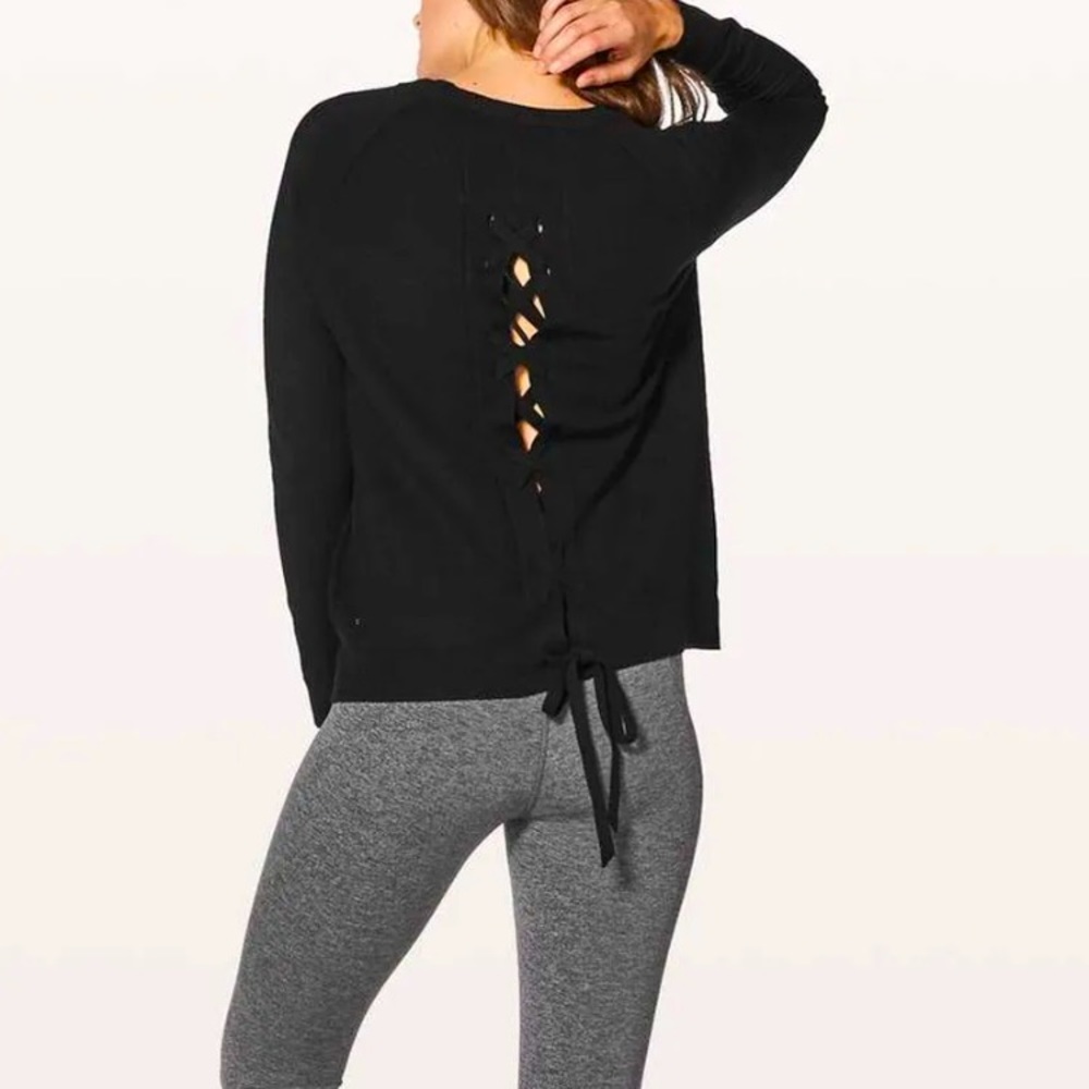 Lululemon Tied To You Black Merino Wool Sweater